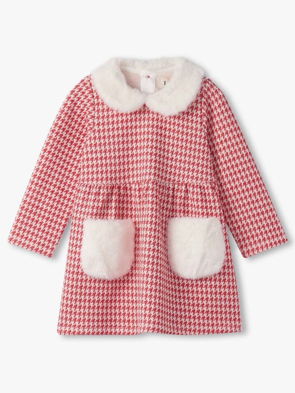 HATLEY NWT 9-12m Houndstooth Fur Trim Baby Dress Christmas Holiday
